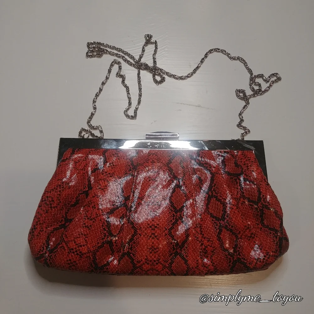 Kate Landry Orange Faux Reptile Clutch